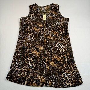 Mph Collection Sleeveless Mini Dress Womens Sz 2X Animal Print Button Down NWT